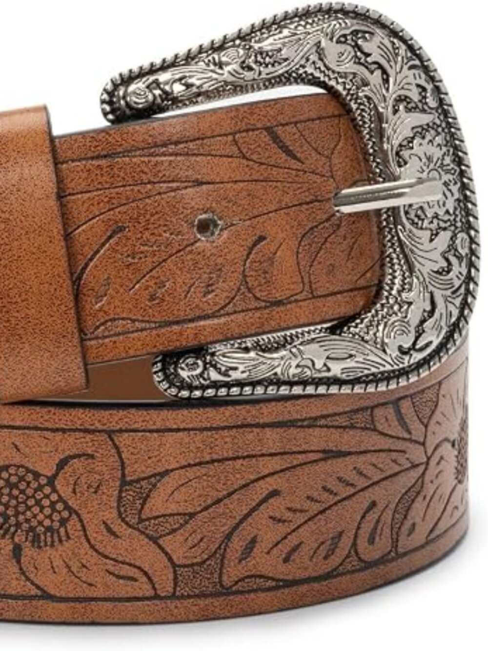Western-Leather-Belts-Women Vintage Waist-Belts with Hollow Out Flower